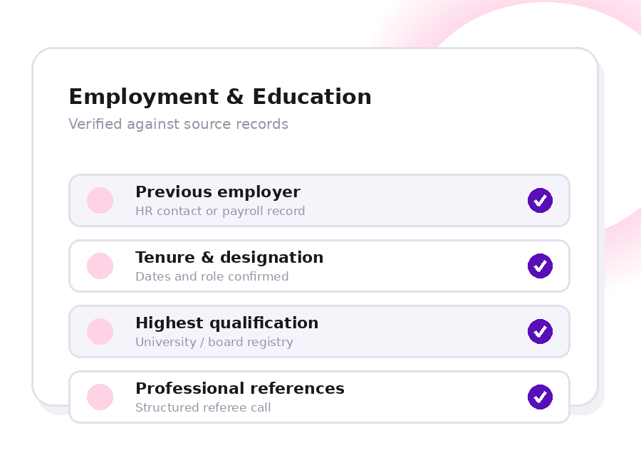 Background verification service verifying employment and education records